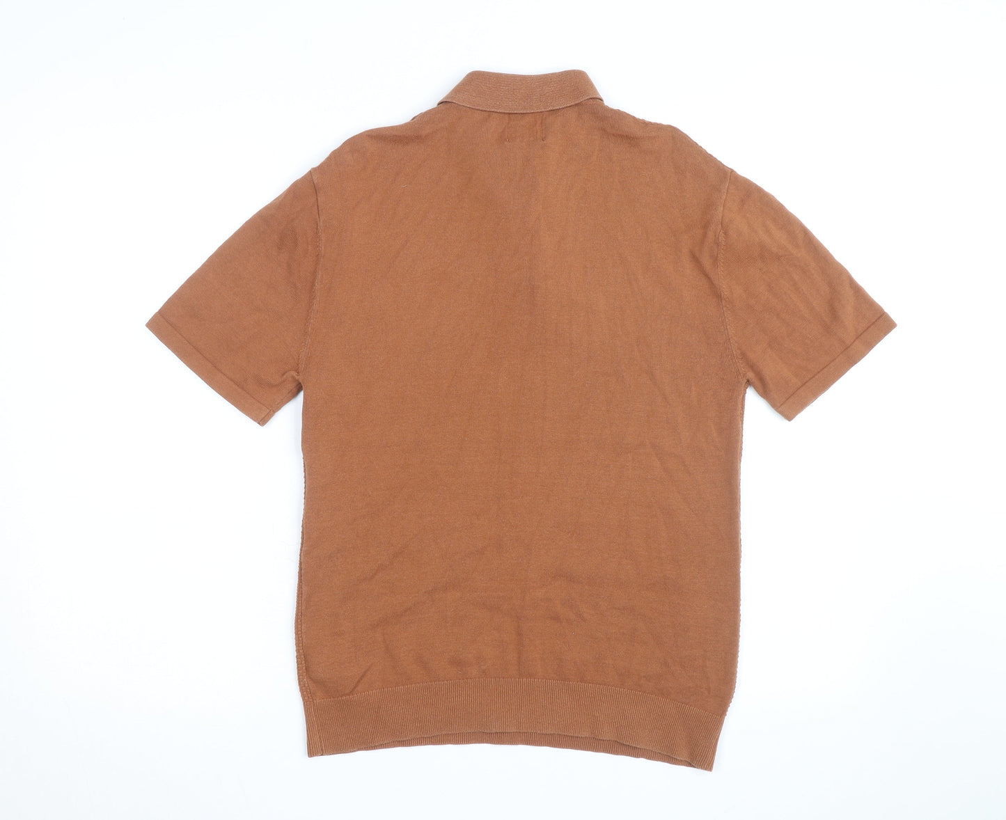 Next Men's Brown Short Sleeve Cotton Zip Polo Shirt Size S