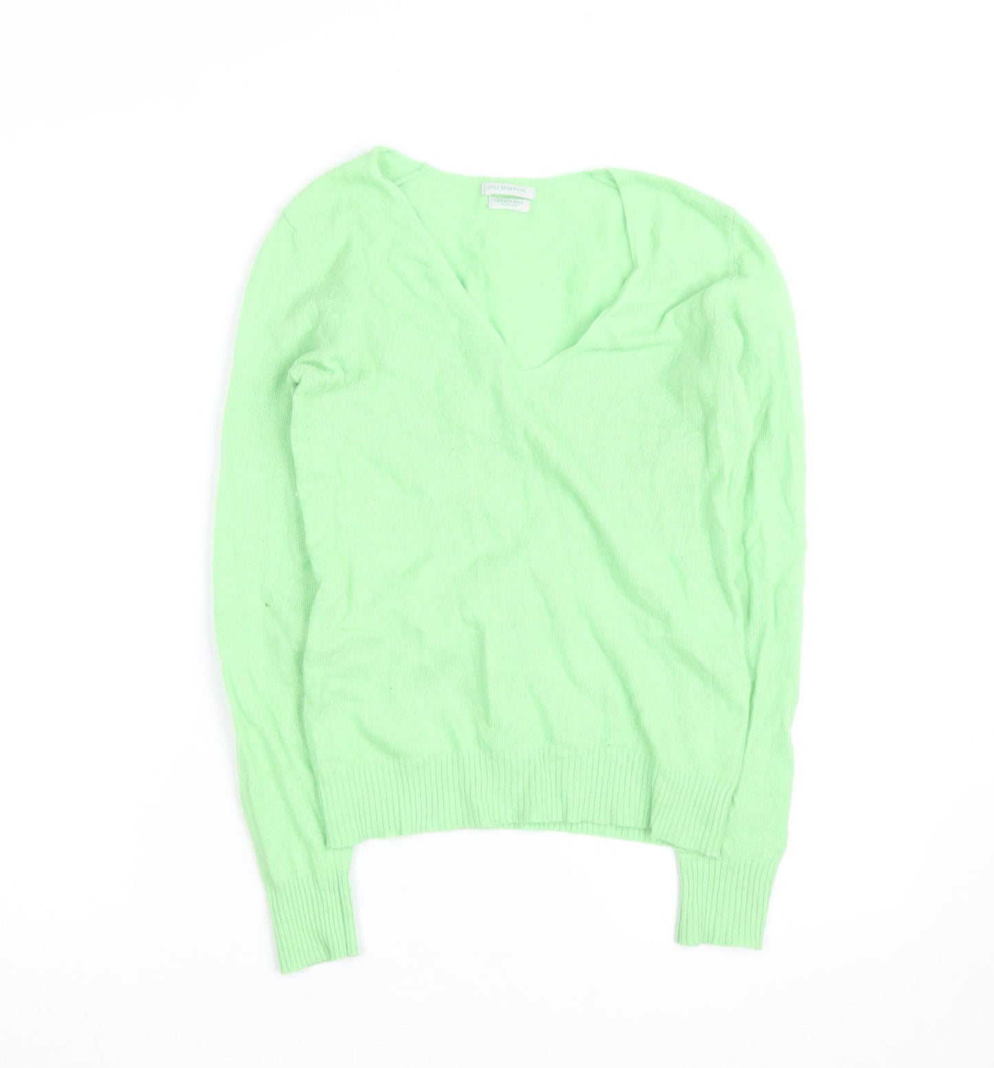 Stile Benetton Mens Green Wool Cashmere V-Neck Jumper Size S