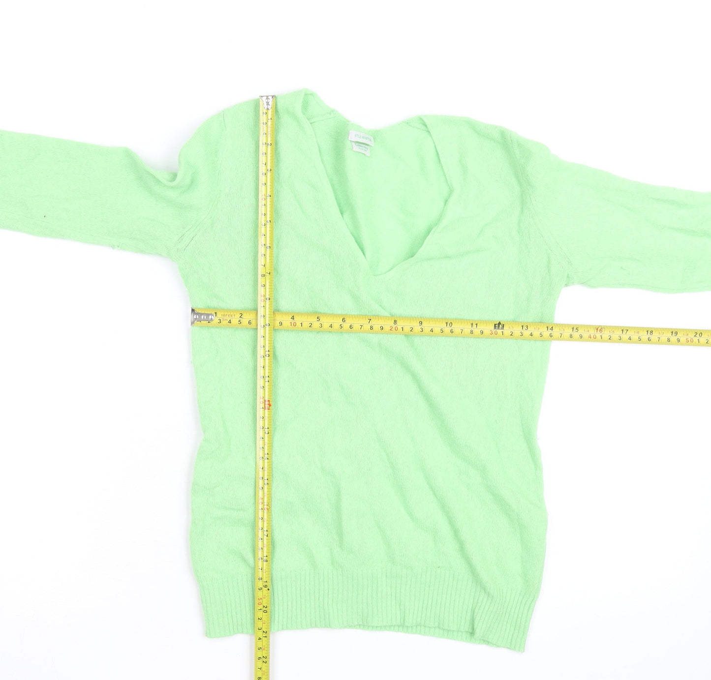 Stile Benetton Mens Green Wool Cashmere V-Neck Jumper Size S