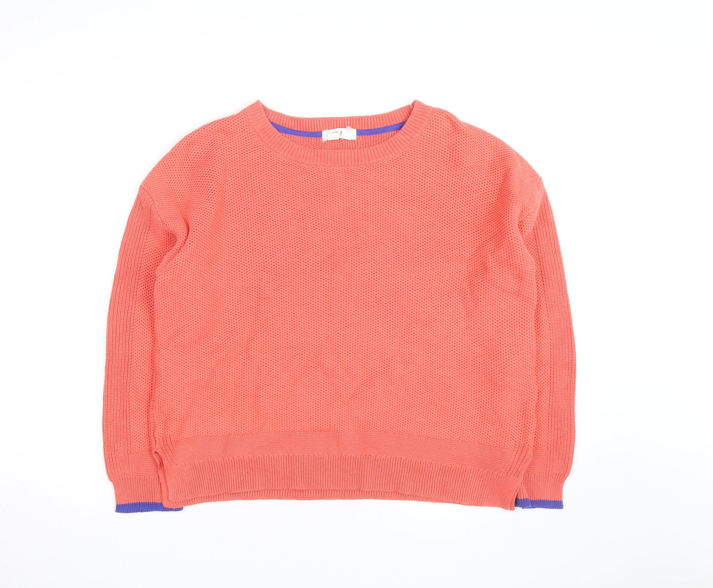 White Stuff Women’s Orange Cotton Waffle Knit Crew Neck Jumper Size 14