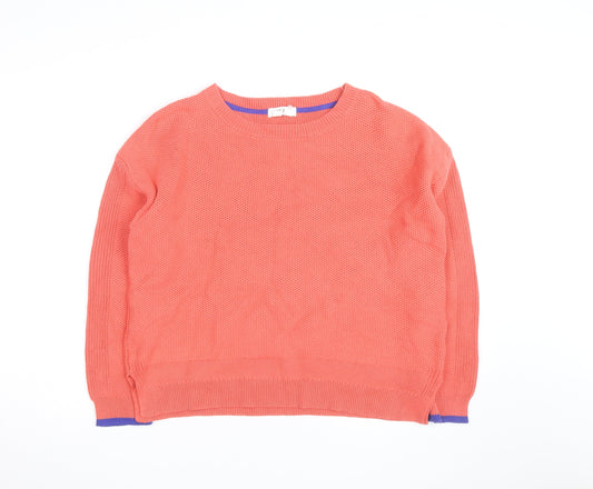 White Stuff Women’s Orange Cotton Waffle Knit Crew Neck Jumper Size 14
