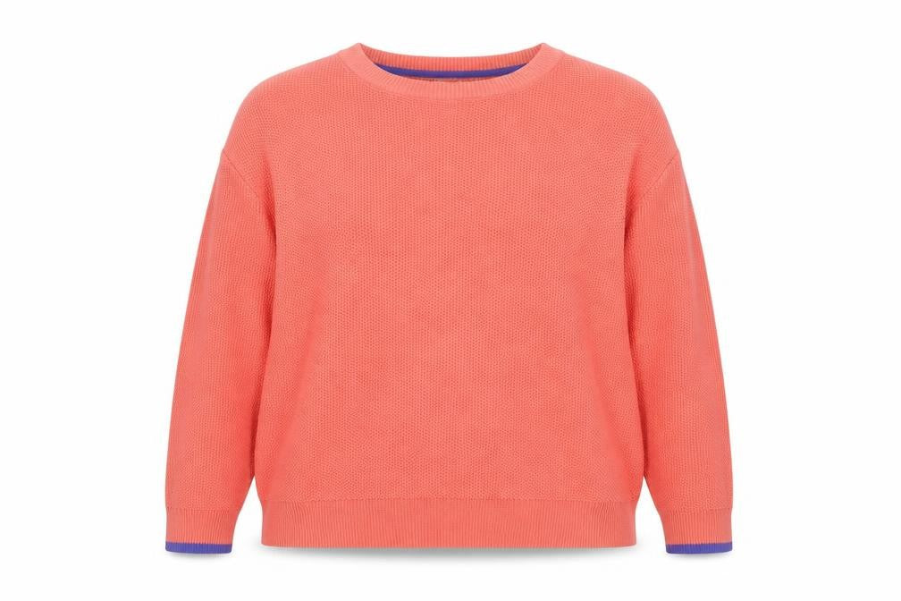 White Stuff Women’s Orange Cotton Waffle Knit Crew Neck Jumper Size 14