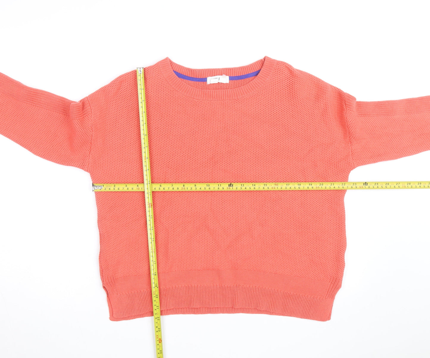 White Stuff Women’s Orange Cotton Waffle Knit Crew Neck Jumper Size 14