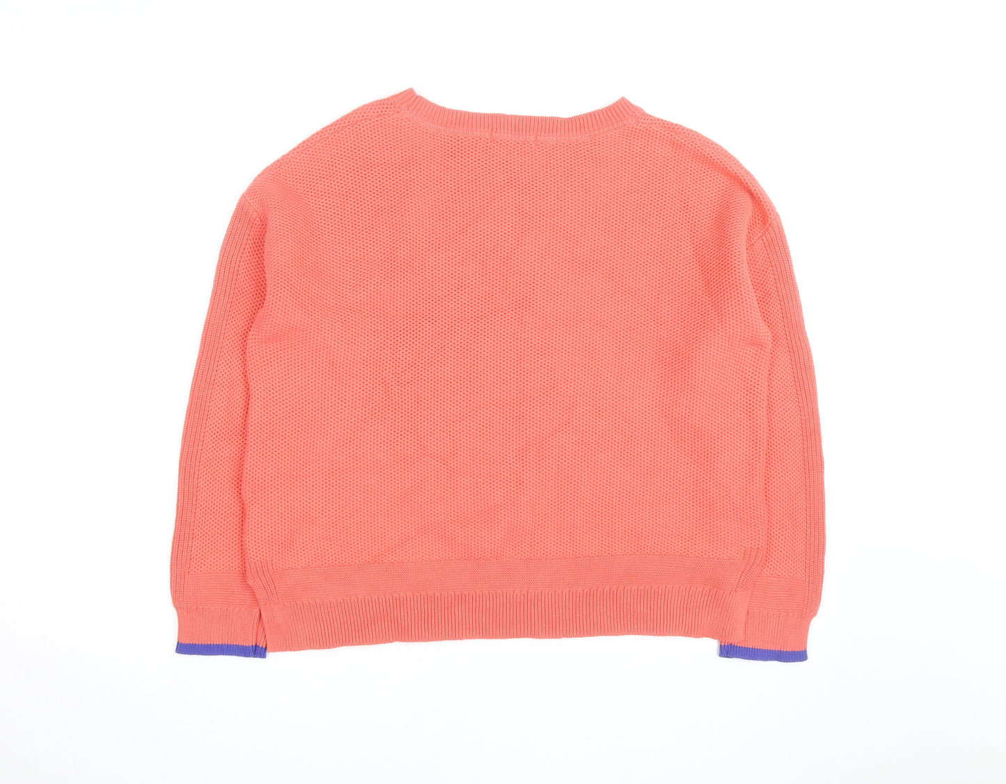 White Stuff Women’s Orange Cotton Waffle Knit Crew Neck Jumper Size 14