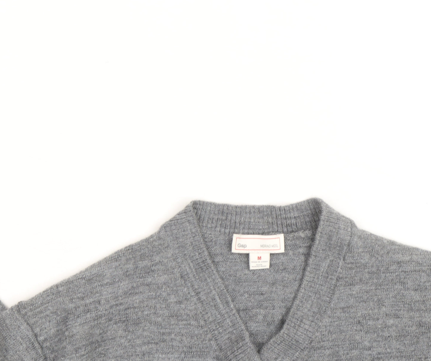 Gap Men's Grey Merino Wool V-Neck Jumper Size M