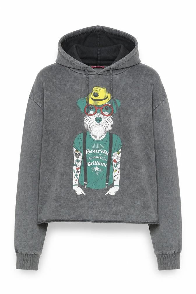 So Fabulous Women's Grey Pullover Hoodie with Dog Graphic Size L