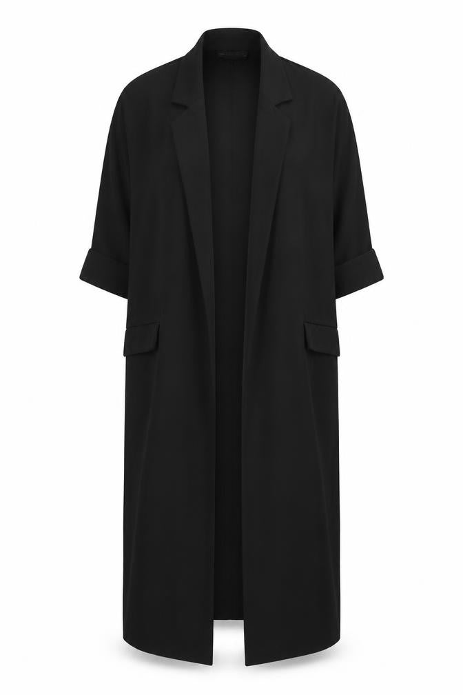 Front view of ASOS Design Women Black Longline Blazer Jacket UK 10 Polyester