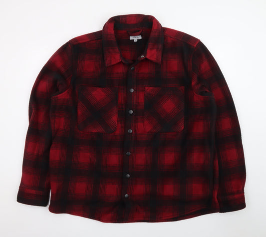 George Men's Red Black Check Flannel Shirt 2XL Long Sleeve Casual