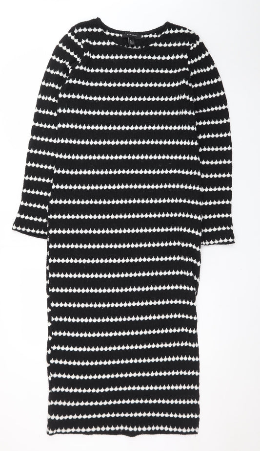 New Look Women's Black White Striped Bodycon Knit Dress S