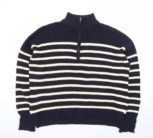 Nobody's Child Women's Blue Striped Cotton 1/2 Zip Jumper XL