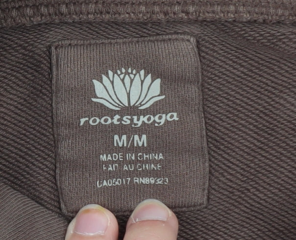Roots Yoga Brown Full Zip Sweatshirt Women M Cotton High Neck