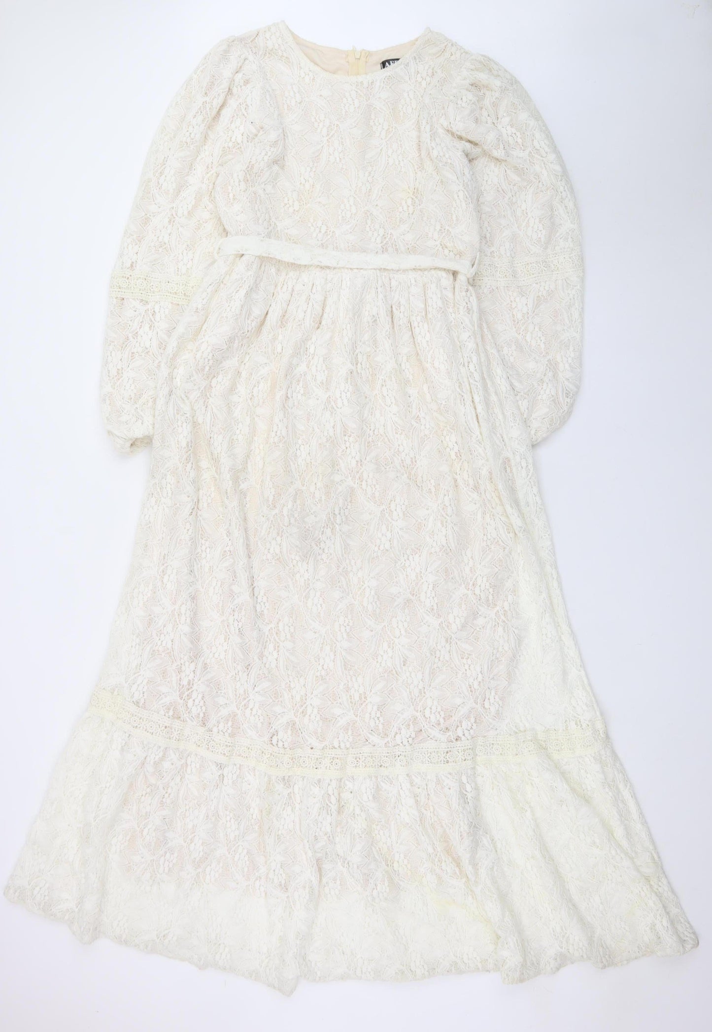 AFRA Line Women Ivory Lace Maxi Dress Size 8 Long Sleeve Formal