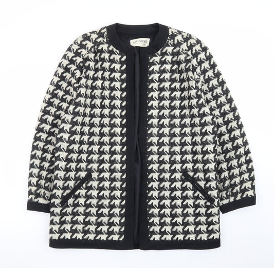 Windsmoor Women Black Houndstooth Wool Blend Mid-Length Coat Size 12
