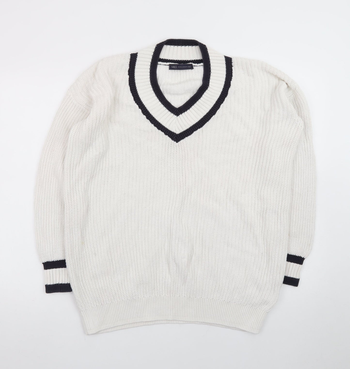 Marks and Spencer Men's White V-Neck Cotton Cricket Jumper M