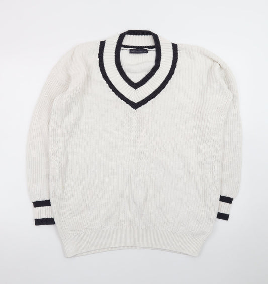 Marks and Spencer Men's White V-Neck Cotton Cricket Jumper M