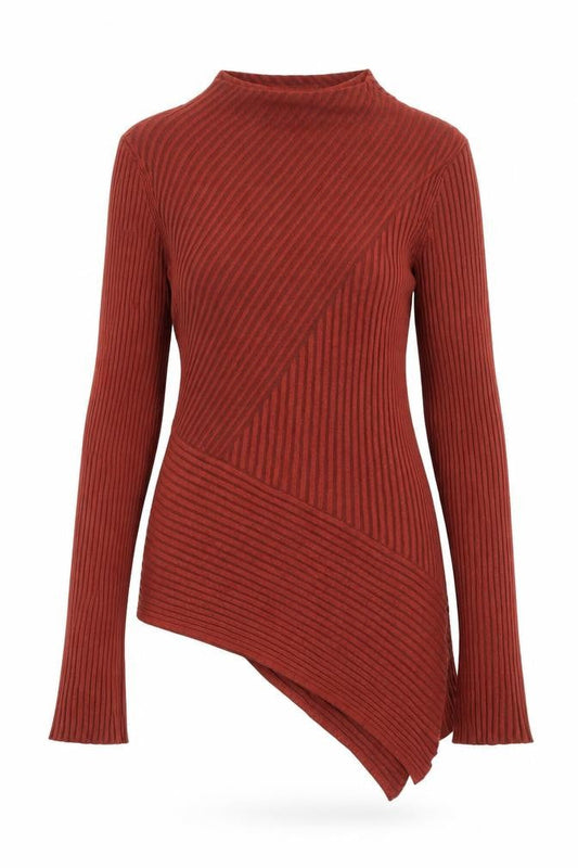 Topshop Women Brown Size 8 Asymmetric Ribbed Knit Dress