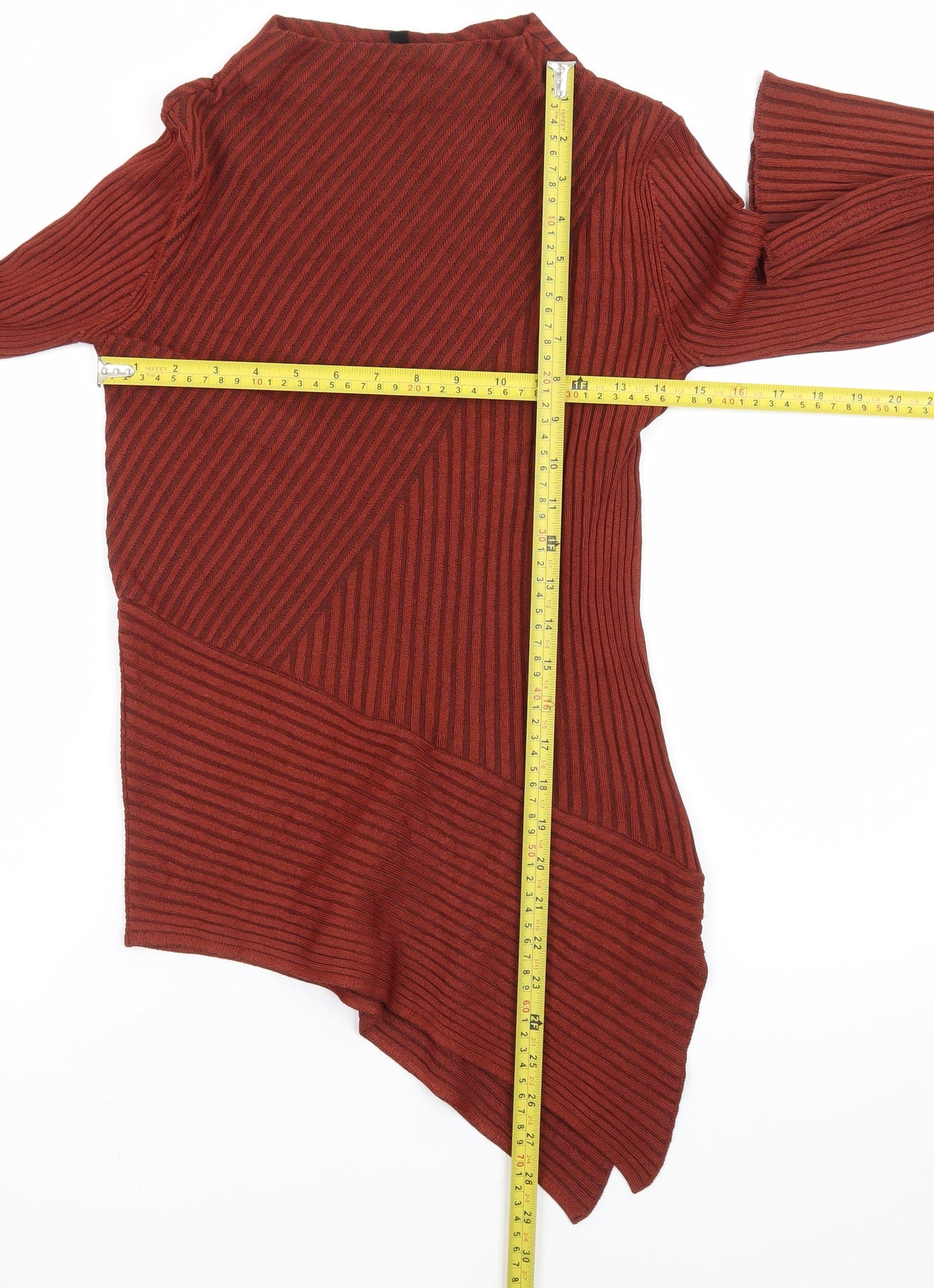 Topshop Women Brown Size 8 Asymmetric Ribbed Knit Dress