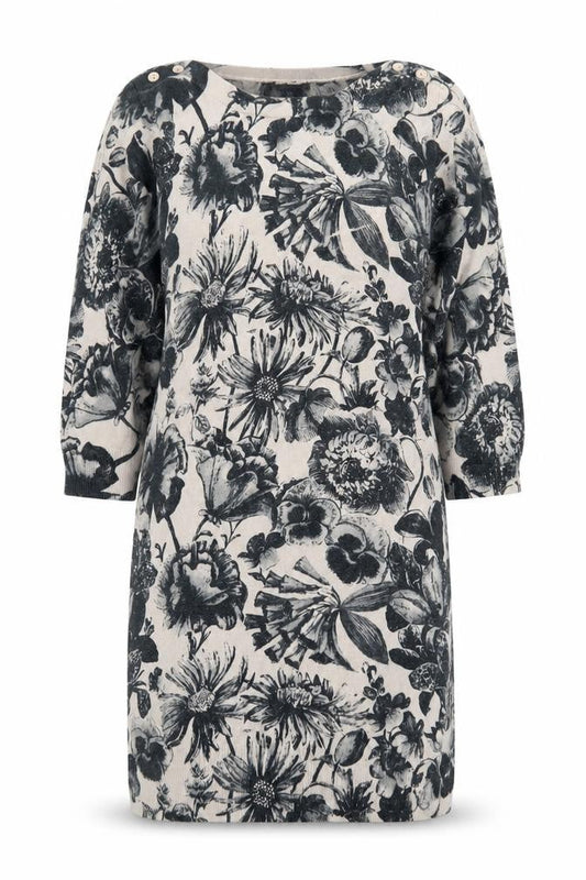 Next Women Beige Floral Knit Jumper Dress Size 8 3/4 Sleeve