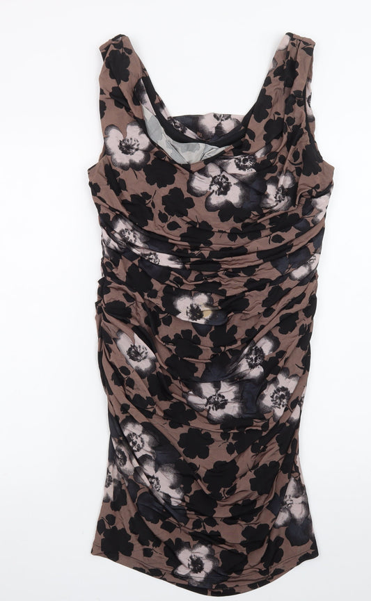Phase Eight Women's Brown Floral Ruched Bodycon Dress Size 12