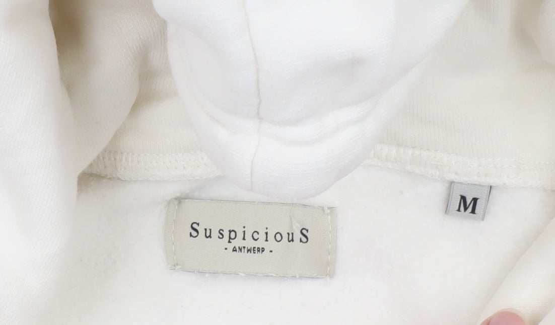 Suspicious Antwerp Men’s Ivory Pullover Hoodie M Logo Graphic Fleece