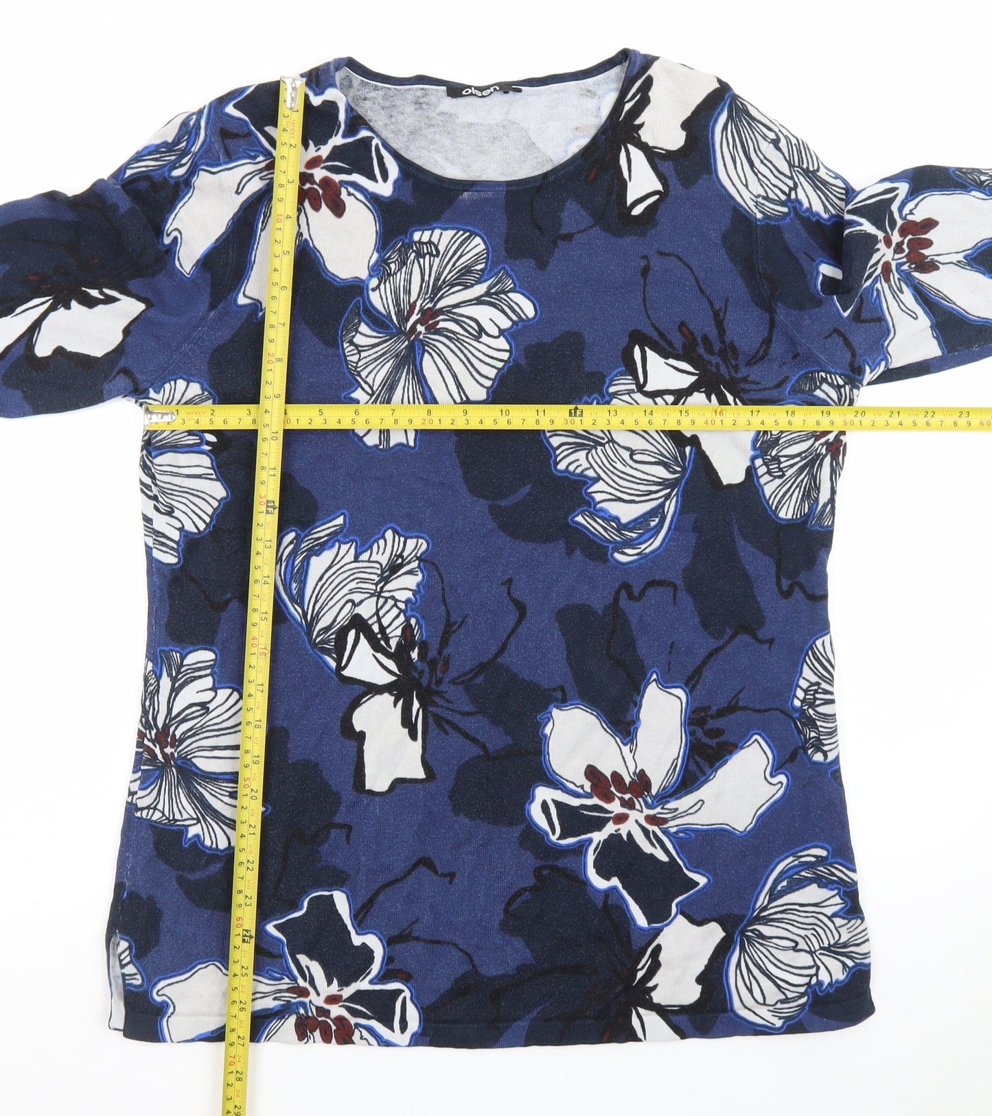 Olsen Women's Blue Floral Long Sleeve Pullover Jumper Size 18