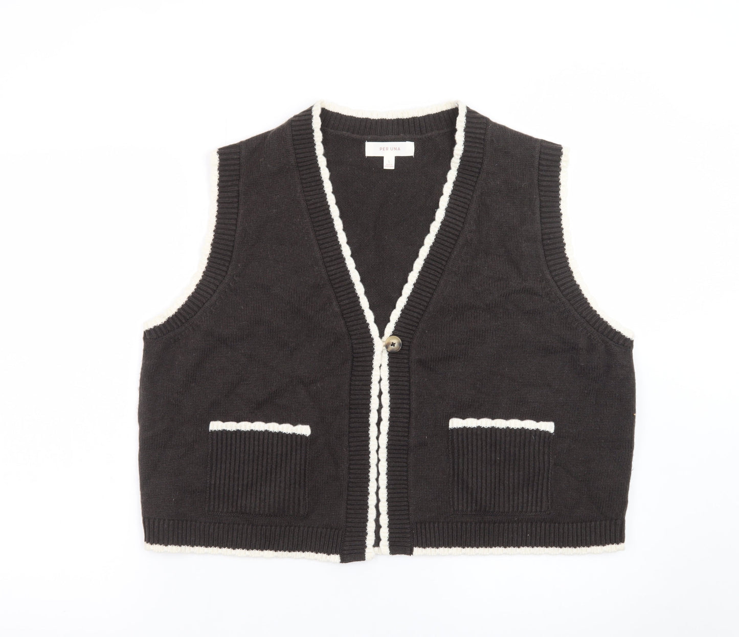 Marks and Spencer Women’s Black Knit Vest Size L V-Neck Cotton