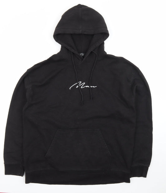 boohooMAN Men's Black Pullover Hoodie L Regular Fit Graphic Logo