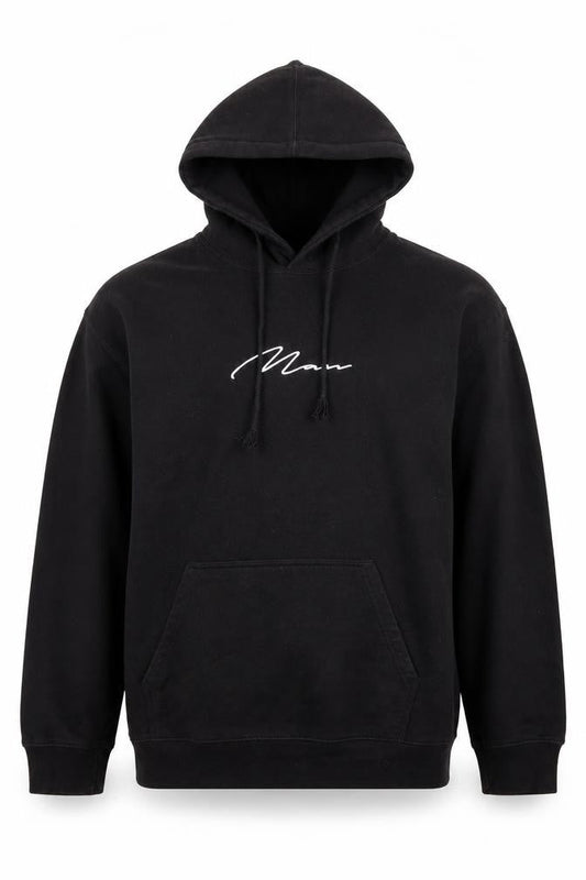 boohooMAN Men's Black Pullover Hoodie L Regular Fit Graphic Logo