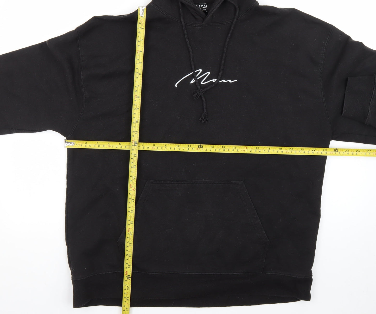 boohooMAN Men's Black Pullover Hoodie L Regular Fit Graphic Logo