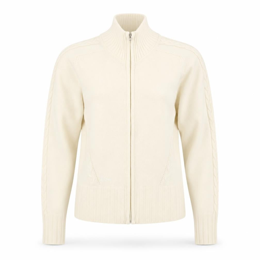 Pringle Women Ivory Lambswool Full Zip Mock Neck Jumper M