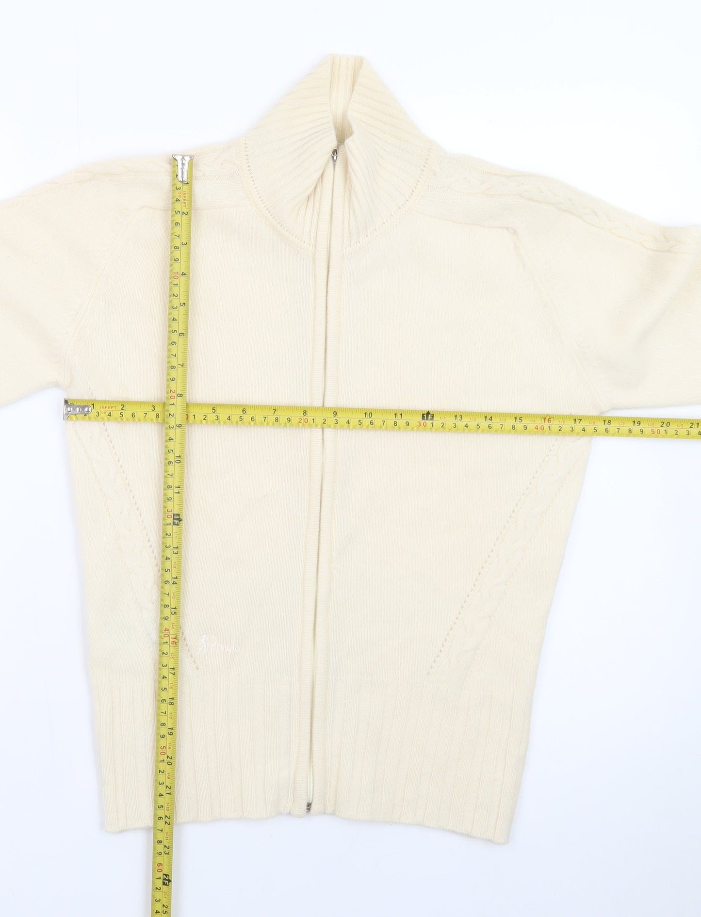 Pringle Women Ivory Lambswool Full Zip Mock Neck Jumper M