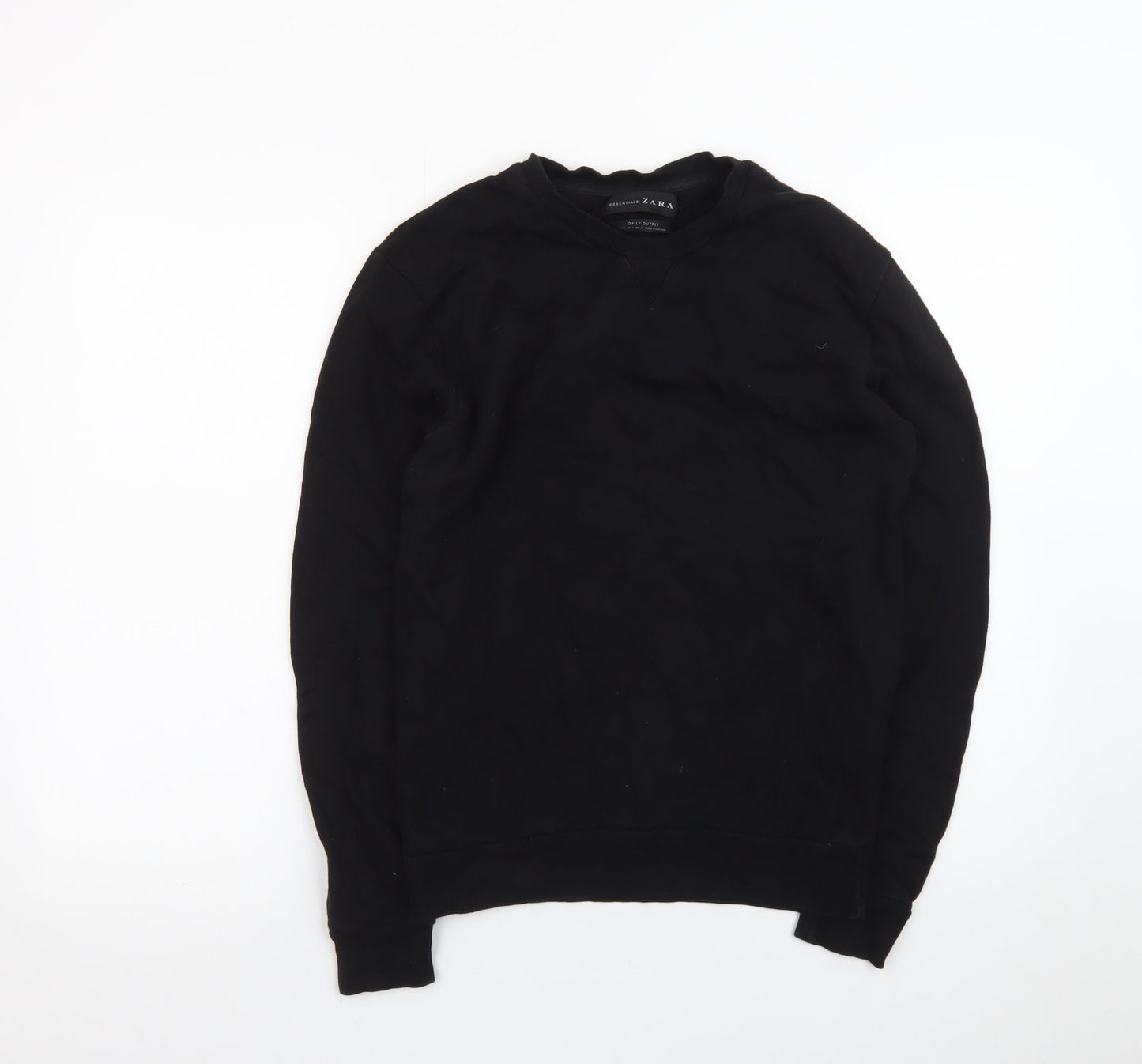 Zara Men Black Cotton Crew Neck Pullover Jumper Size S