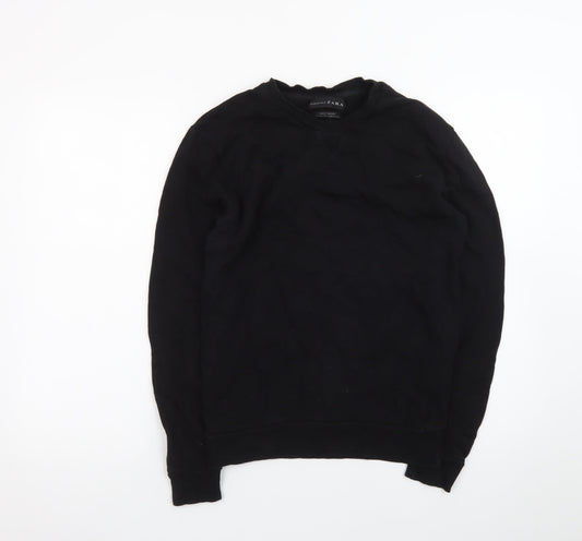 Zara Men Black Cotton Crew Neck Pullover Jumper Size S