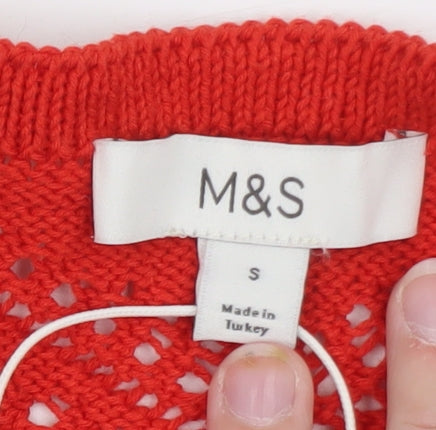 Marks and Spencer Women’s Red Crochet Knit Tassel Tie Vest S