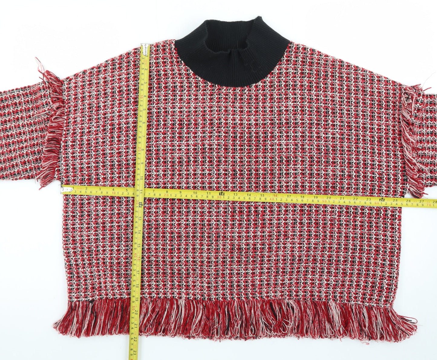 Zara Women Red High Neck Chunky Knit Wool Blend Pullover Jumper Size 12