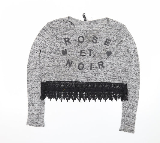 H&M Women’s Grey Lace Hem Pullover Jumper Size S