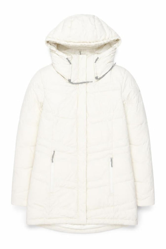 Columbia Women Ivory Long Hooded Puffer Coat L