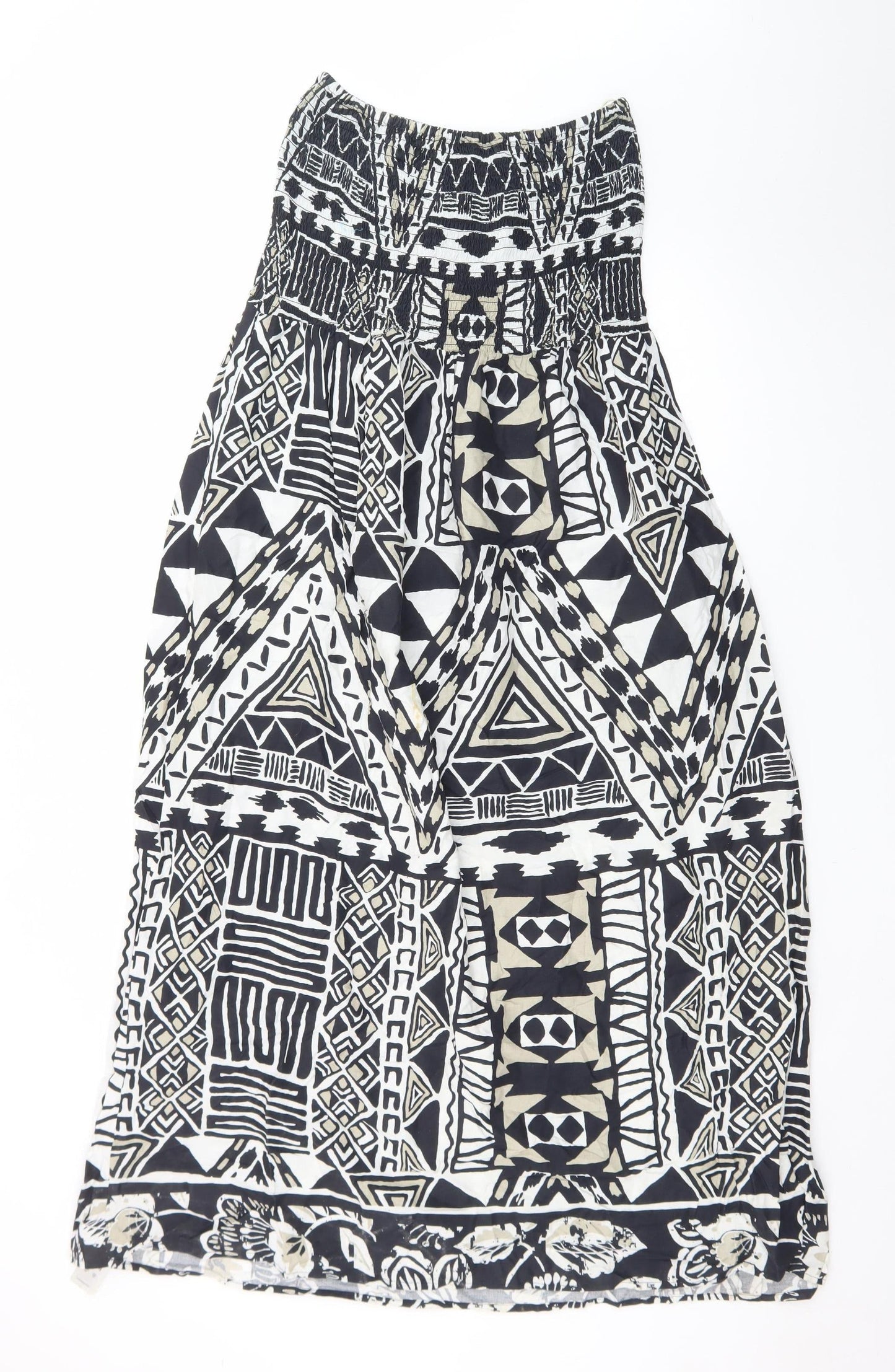 Debenhams Women Black Geometric A-Line Strapless Cotton Summer Dress Size 14