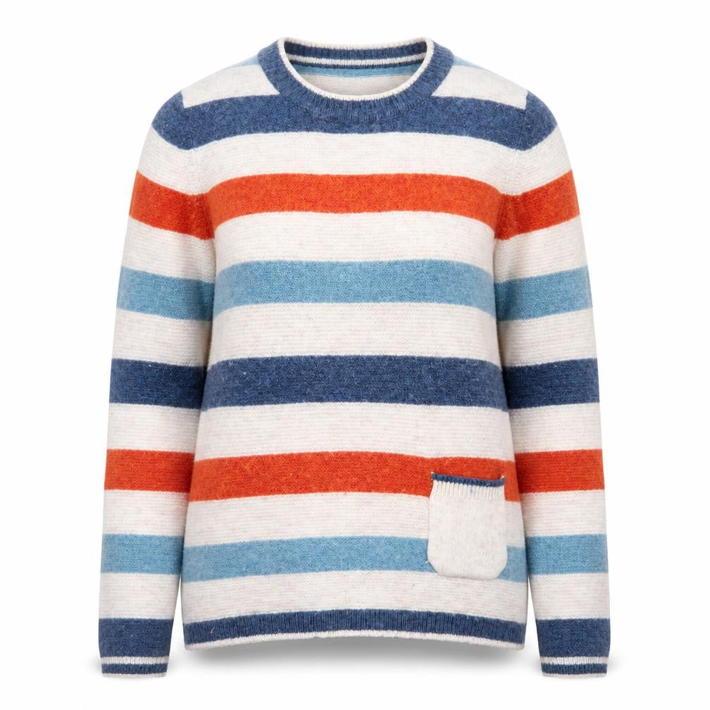 Karen Women Beige Striped Lambswool Blend Crew Neck Jumper Size 12 M