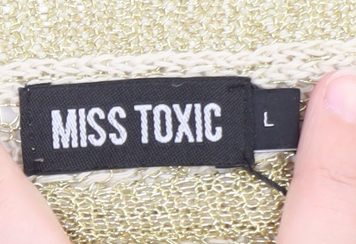 Miss Toxic Women’s Gold One Shoulder Cropped Knit Long Sleeve Top Size L