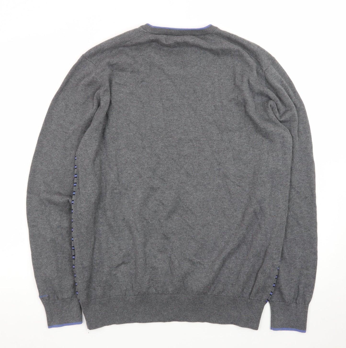 Ben Sherman Men's Grey Striped Cotton Knit Jumper XL