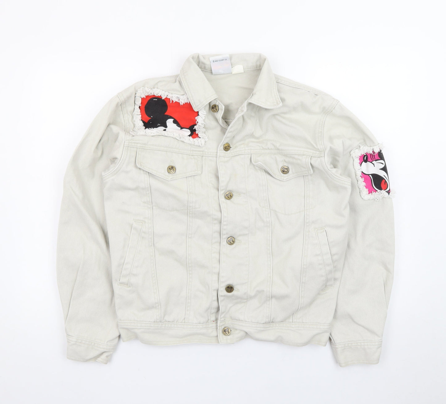 Mickey & Co. Women's Beige Cotton Cartoon Denim Jacket S Retro