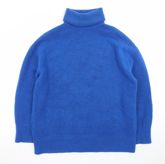 ZARA Womens Blue Roll Neck Wool Blend Jumper Size 12
