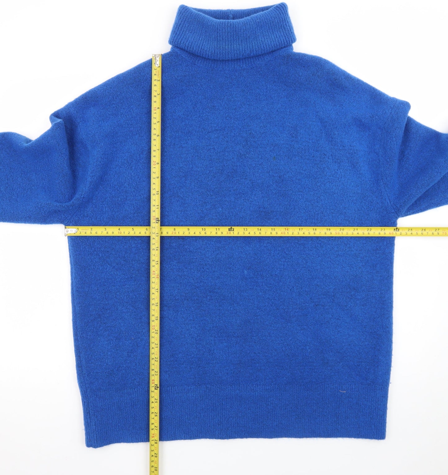 ZARA Womens Blue Roll Neck Wool Blend Jumper Size 12