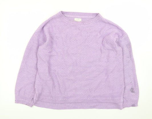 Fat Face Women Purple Knit Jumper UK 14 Crew Neck Long Sleeve