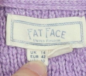 Fat Face Women Purple Knit Jumper UK 14 Crew Neck Long Sleeve