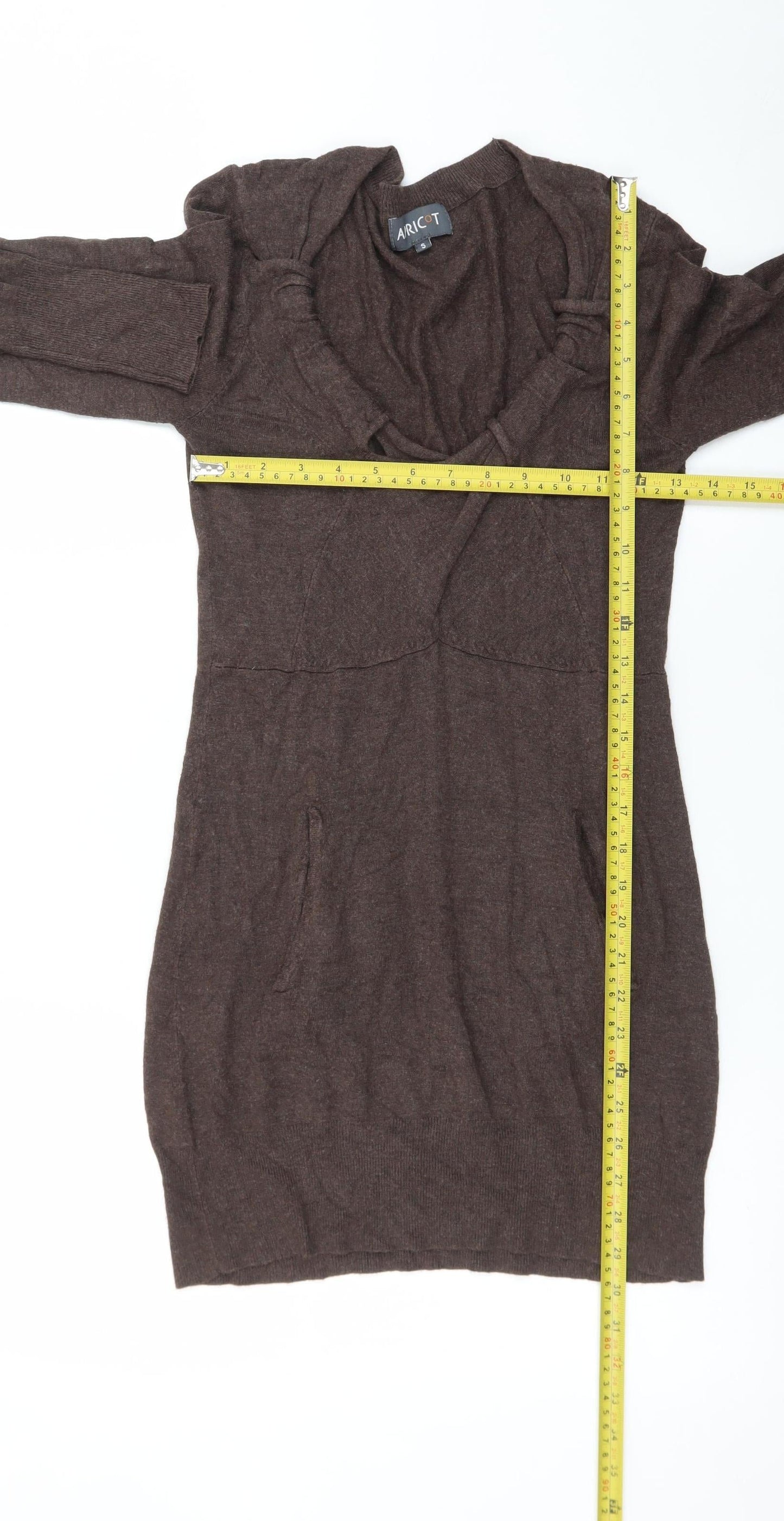 Apricot Women Brown Long Sleeve Knit Jumper Dress Size S