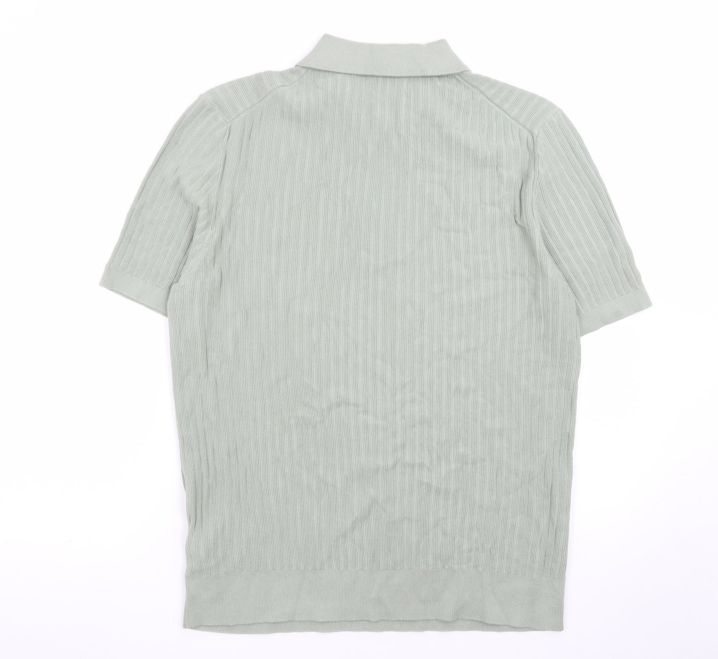 Marks and Spencer Men's Green Cotton Polo Shirt M Zip Neck