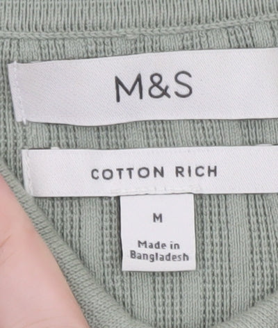 Marks and Spencer Men's Green Cotton Polo Shirt M Zip Neck