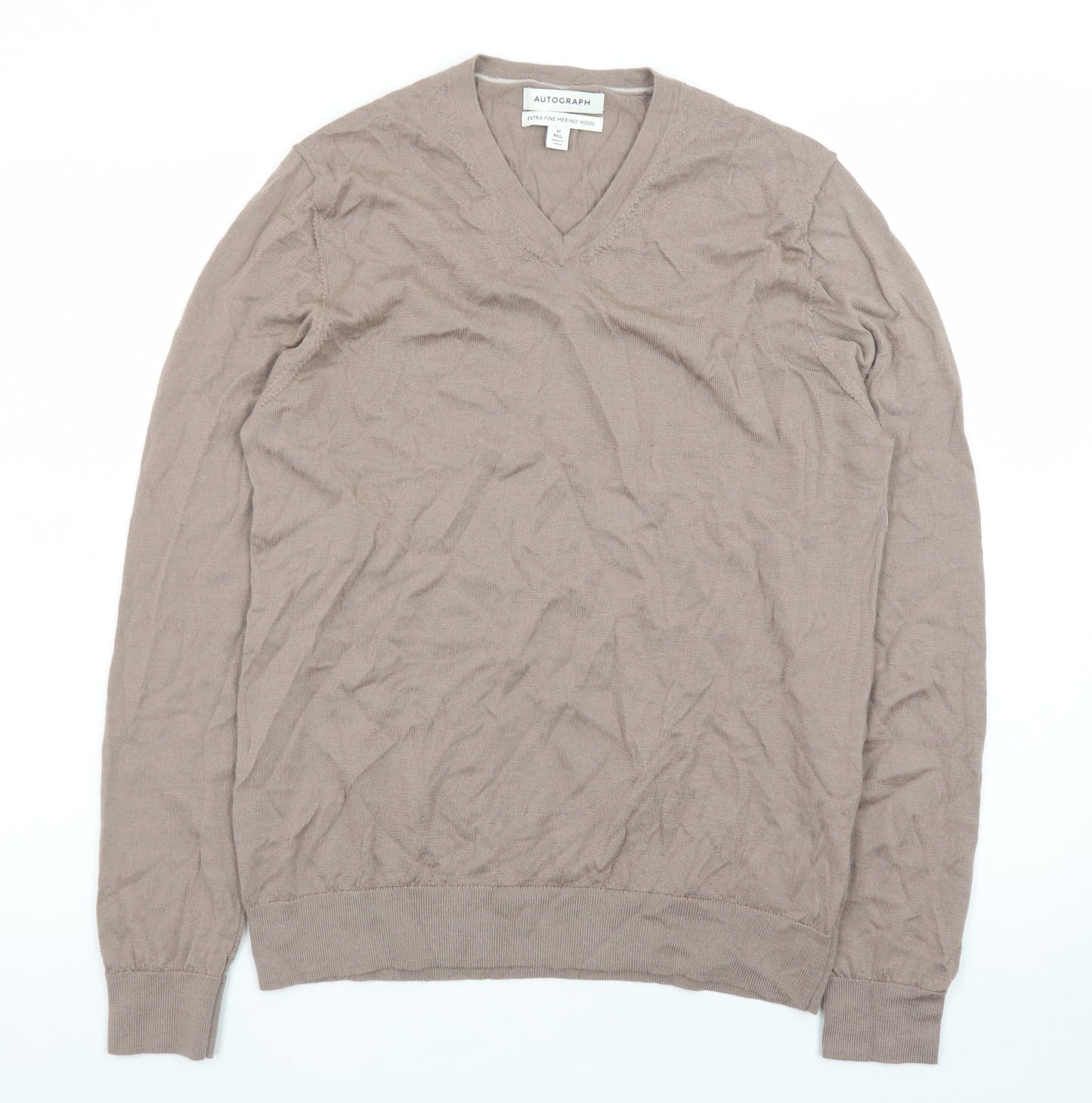 Marks and Spencer Men’s Beige Merino Wool V-Neck Jumper M